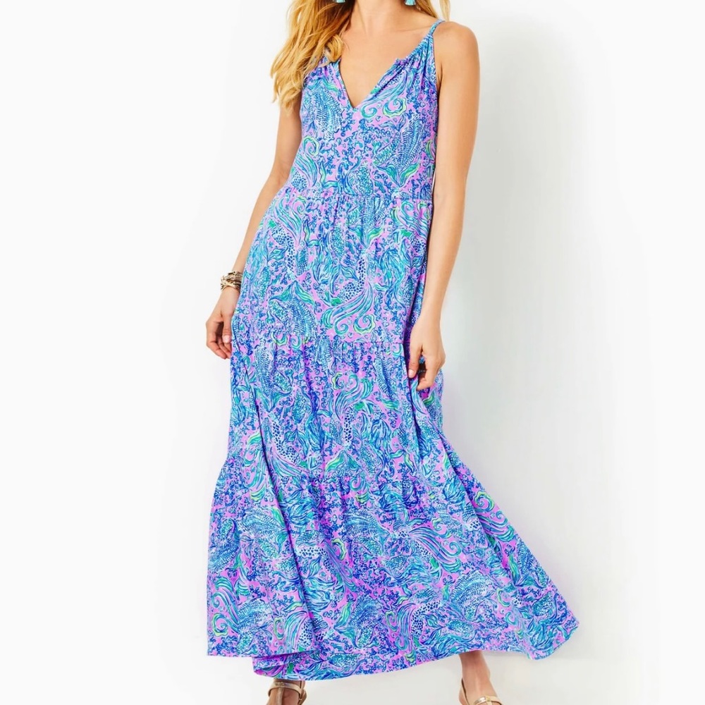 NWT Lilly Pulitzer Maribella Halter Maxi Dress Lilac Rose We Mermaid It L XL XXL - Picture 5 of 8